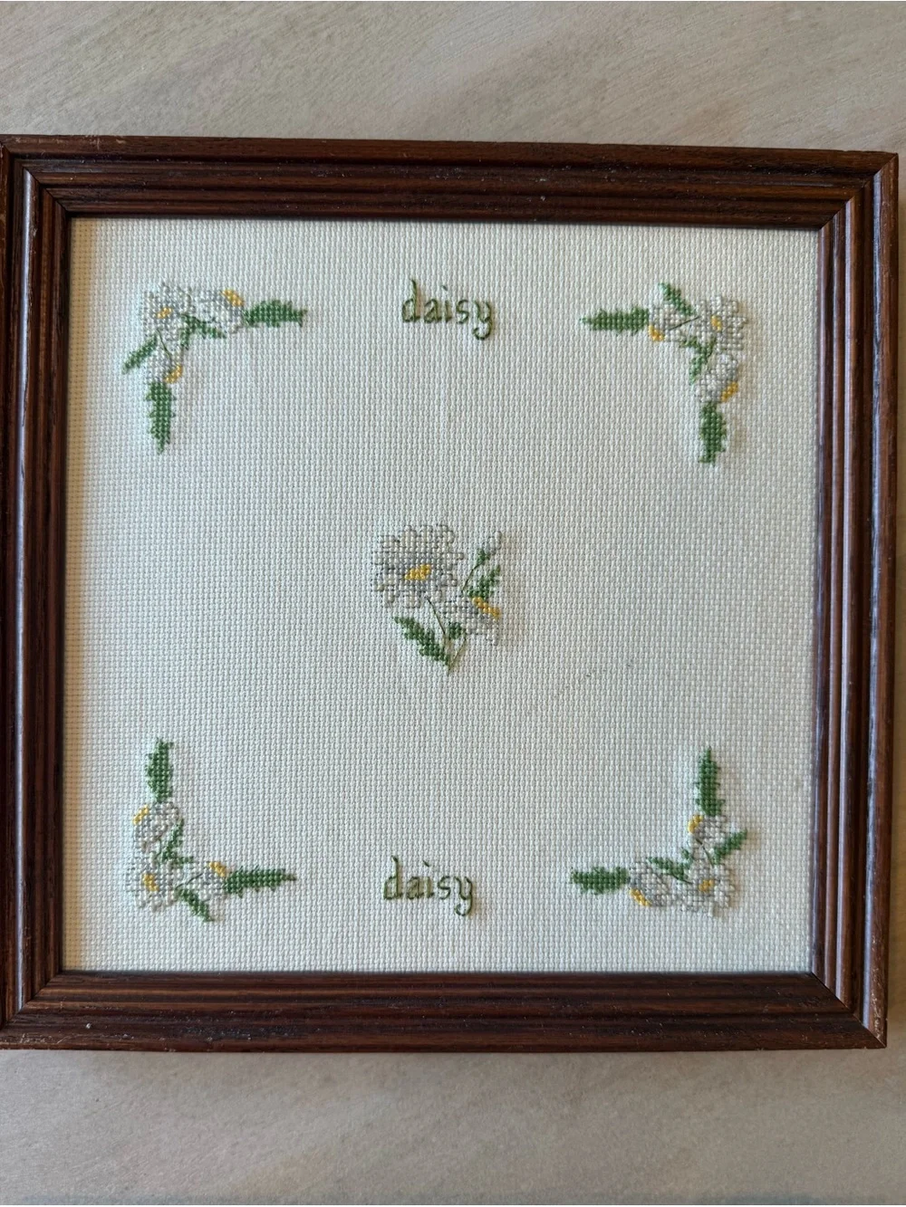 Set of Four Floral Embroidered Wall Frames - Brown